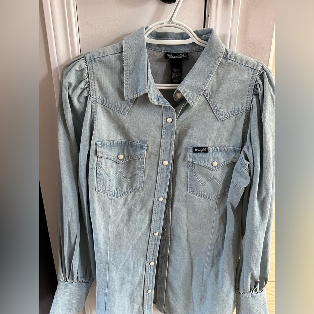 Wrangler Light Wash Blue Denim Button-Down Shirt